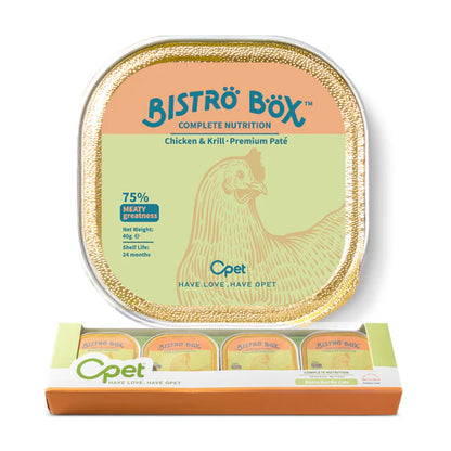 OPET Premium Pate & Smooth Mousse Bistro Box for Cats 40g*4, Chiken & Krill Premium Pate